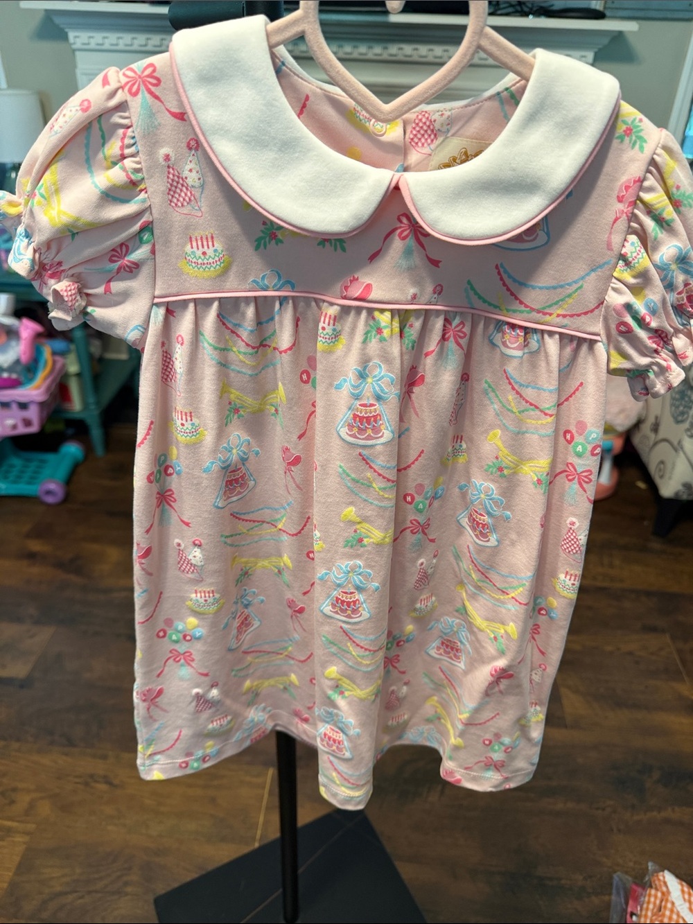 The Beaufort Bonnet Company Pink Party Print Dress with White Collar